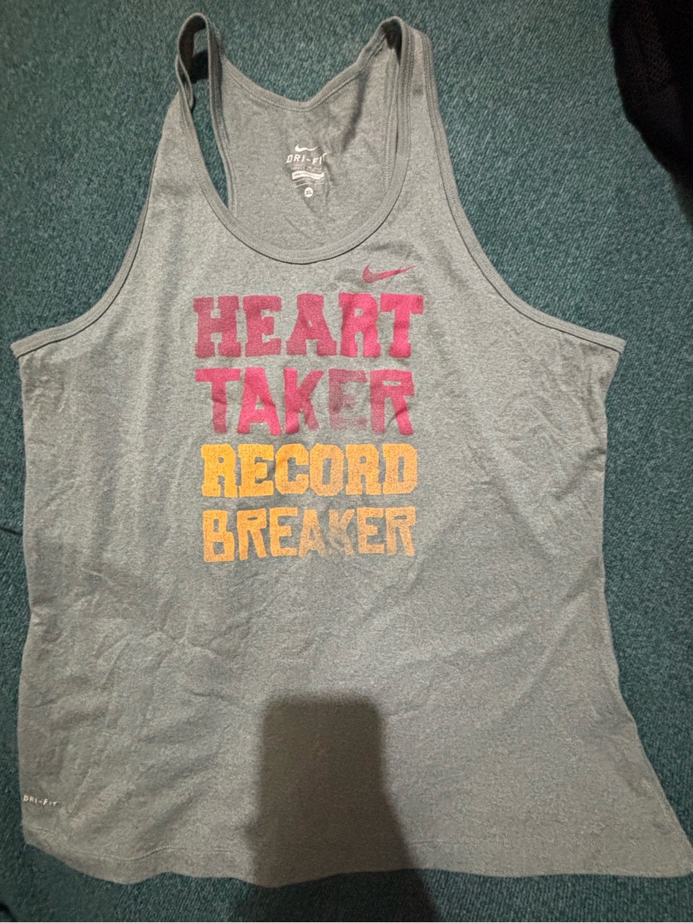 Nike Gray 'Heart Taker Record Breaker' Tank Top Size XL